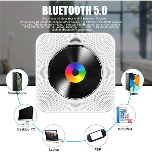 CD Player Portable Bluetooth Desktop CD Player for Home with Timer & Speaker - Picture 4 of 7